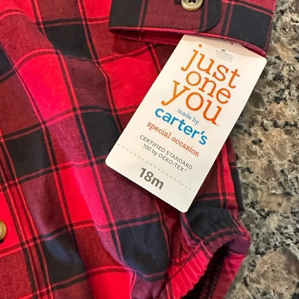 Carter’s Buffalo Plaid Onsie size 18 months NWT